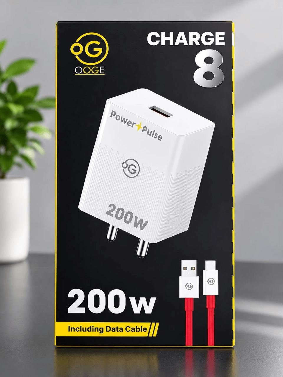 OOGE Power Pulse 200W Ultra-Fast Charger Adapter with High-Speed Data Cable (CHARGE 8 Series)