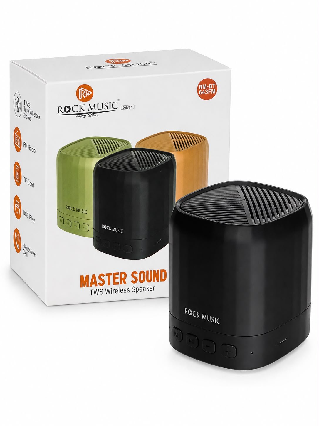 Rock Music Master Sound TWS Wireless Speaker (Model: RM-BT 643FM).