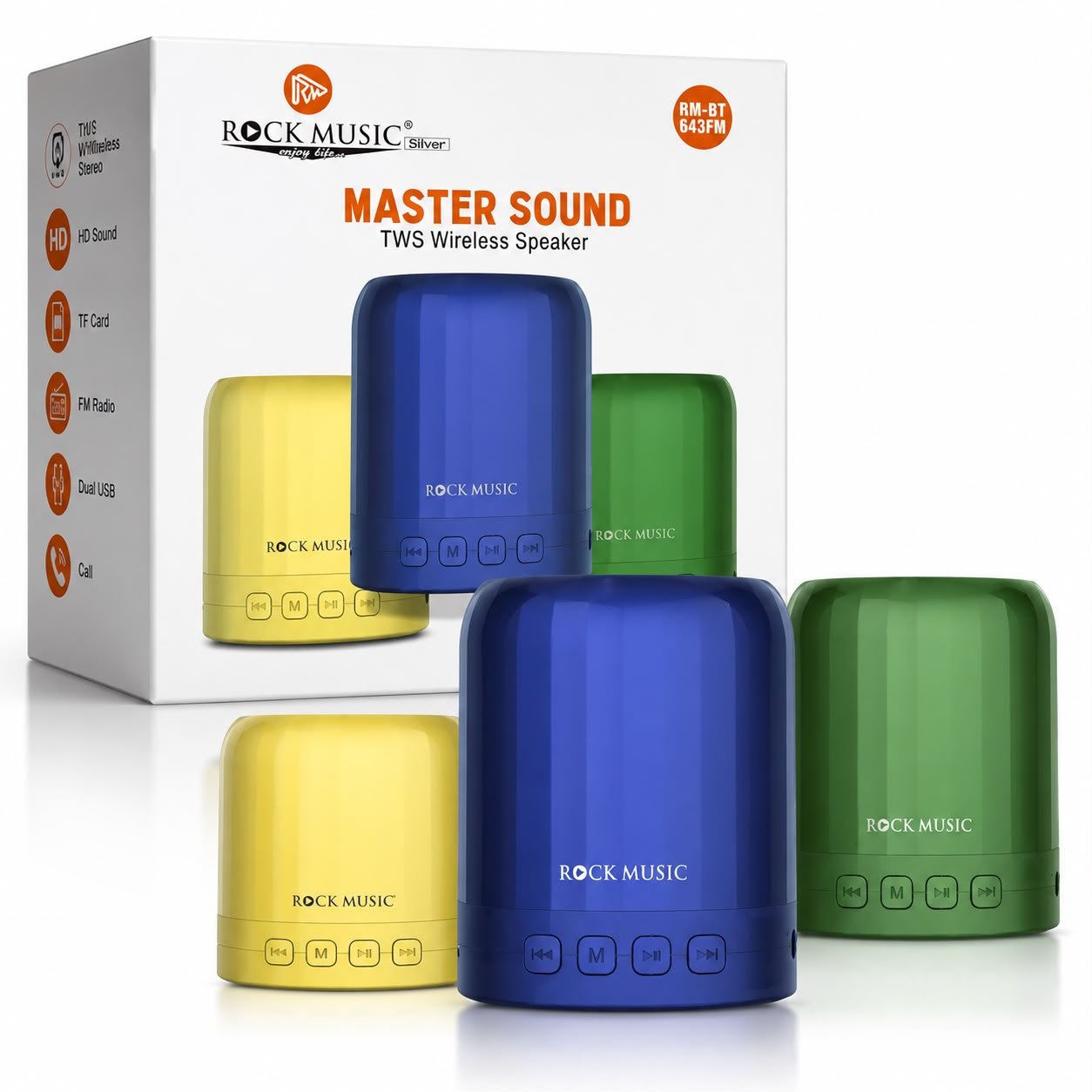 Rock Music Master Sound TWS Wireless Speaker (Model: RM-BT 643FM).