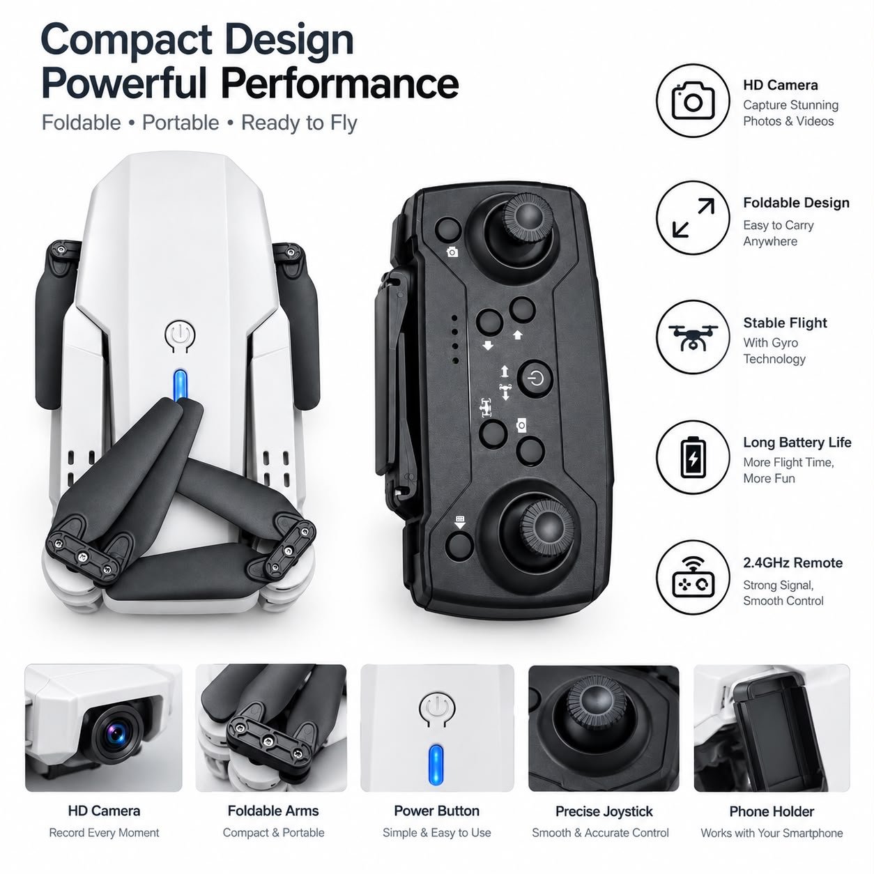 Compact Foldable Mini Drone with Remote Controller